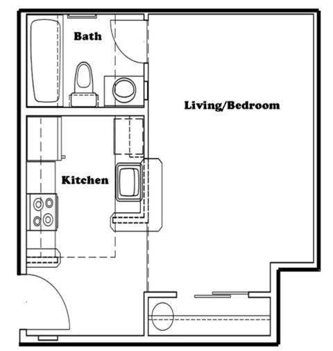 a floor plan of a small house with a bedroom and a living room